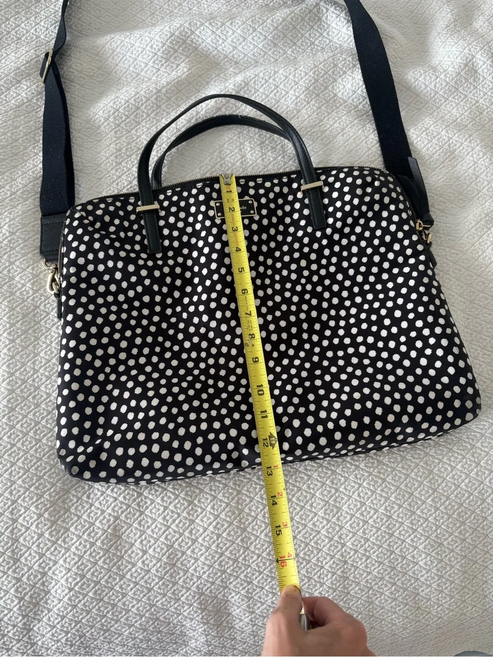 Kate Spade Spot Nylon Calista Laptop Bag, style WKRU1612, black/cream polka dot